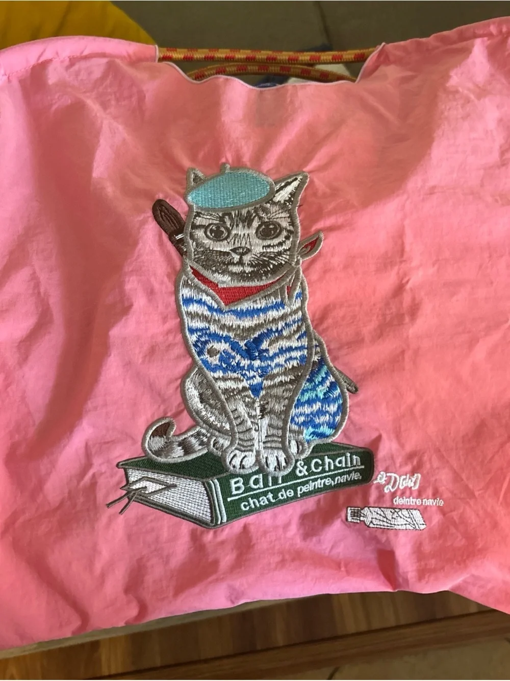 Pink Cat Tote Bag - cat artist Authentic[Ball & Chain] Embroidery Tote